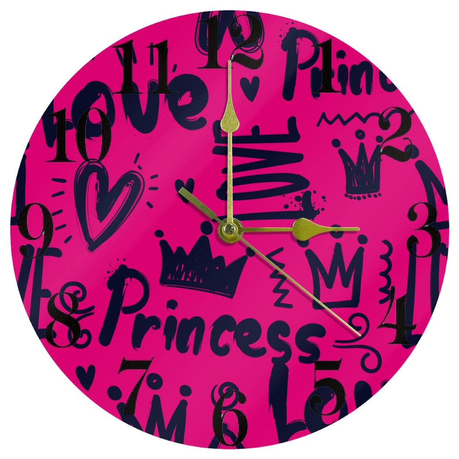 Horloge murale ronde à quartz silencieuse mouvement continu couronne de princesse