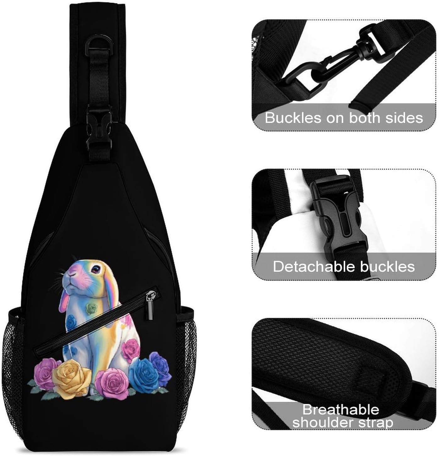 Rabbits Print Men Crossbody Sling Backpack Chest Bag | Travel Fanny Pack,Hiking Daypack,Print Shoulder Bags