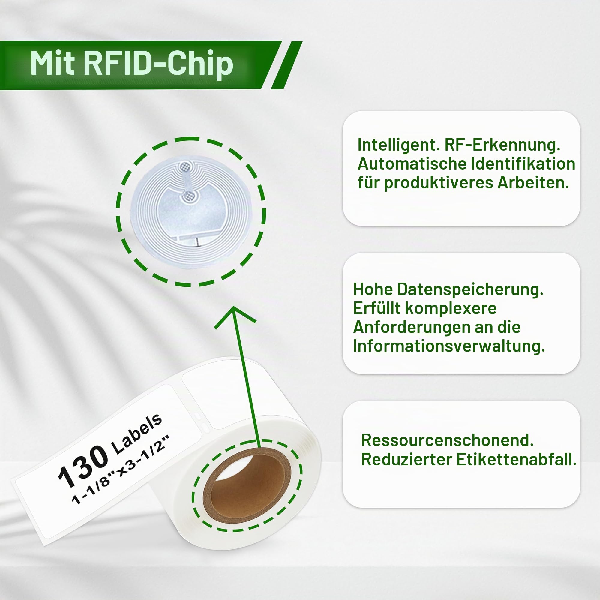 10 Rollen 99010 RFID Adressetiketten 28 x 89 mm für LabelWriter 550 | Ersatz für S0722370 mit RFID-Chip und 130 Etiketten je Rolle, kompatibel mit Dymo LabelWriter 550 Druckern