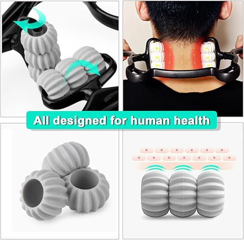 Miniatura 4 de Masajeador de cuello, rodillo de masaje de 6 bolas, masajeador de mano y relajante, para cuello, espalda, hombros, cintura y piernas