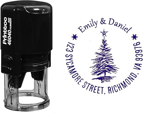 Miniatura 6 de Printtoo Sello de goma autoentintado con dirección de retorno redonda personalizada, para árbol de Navidad, color rojo
