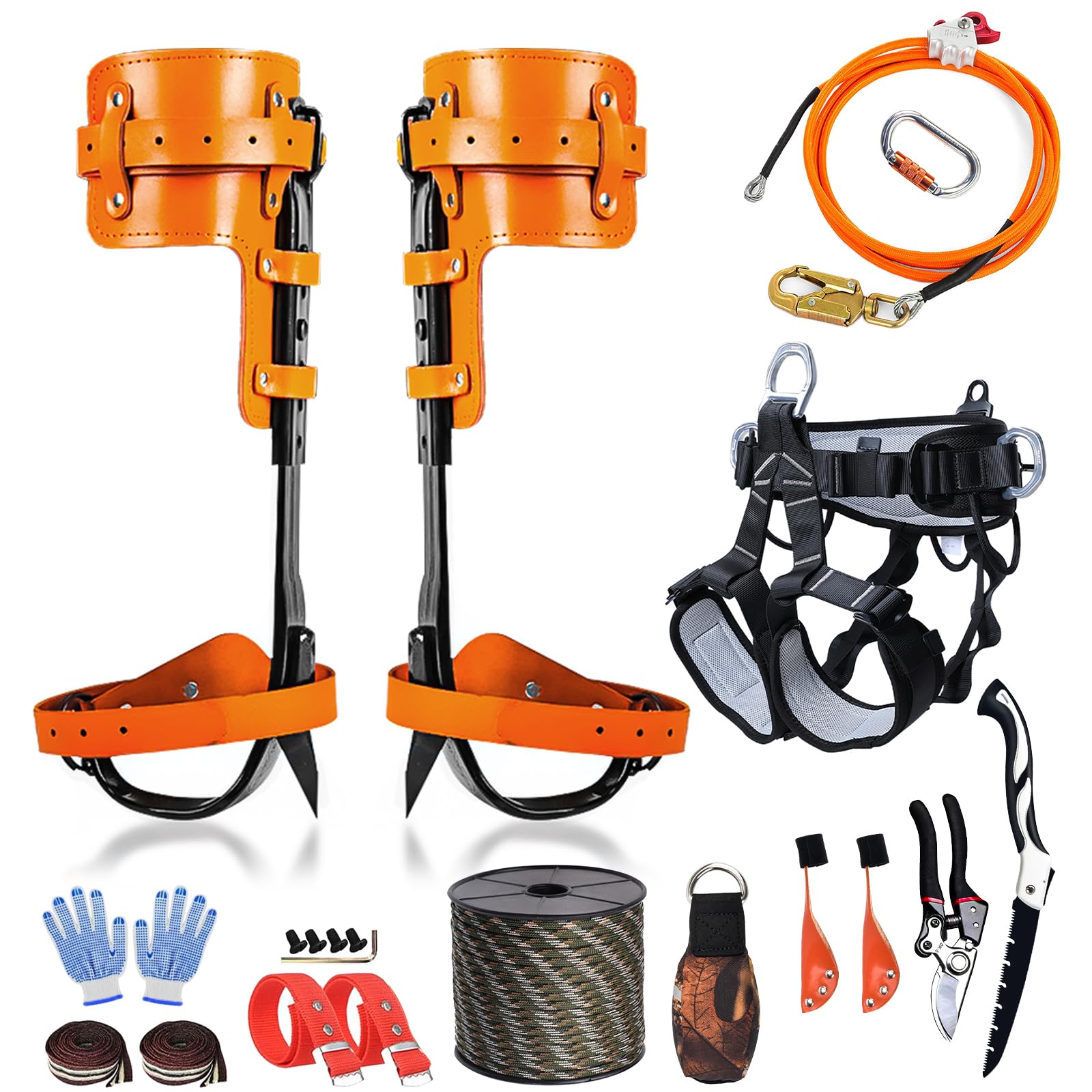 Clakioom Tree Climbing Gear, Tree Climbing Spikes, Tree Climbing Gear with Adjustable Climbing Straps and Steel Core Flip Line, Rock Climbing Kit with
