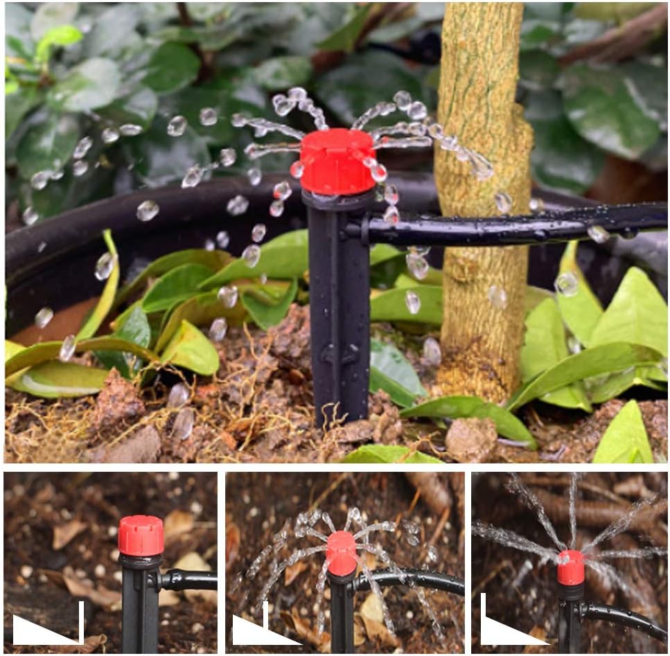 100PCS Drip Emitters Sprayer With Stake Water Flow Adjustable For 1/4 Inch Irrigation Tube Hose, 360 Degree Dripper Perfect For Irrigation System Watering Kits For Garden Patio Lawn Flower Bed (13cm) : Patio, Lawn & Garden