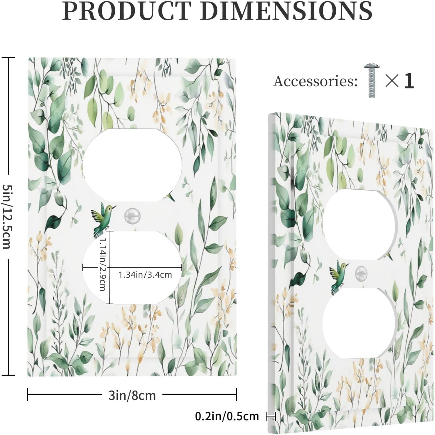 Outlet Covers Watercolor Green Leaves Vines Bird 1 Gang Duplex Light Switch Cover Decorative Switch Plates Electrical Receptacle Faceplate Wall Plate For Bed Room Living Room Decor