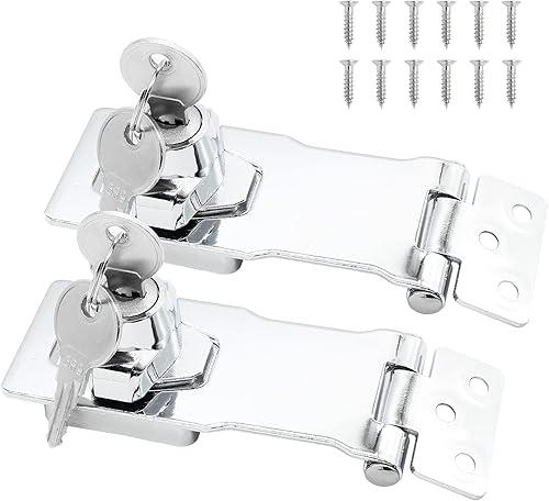 Cerraduras de cerrojo con llave, 2 piezas de 4 pulgadas de metal plateado con cerradura con llave, cierres de seguridad con llave diferentes para