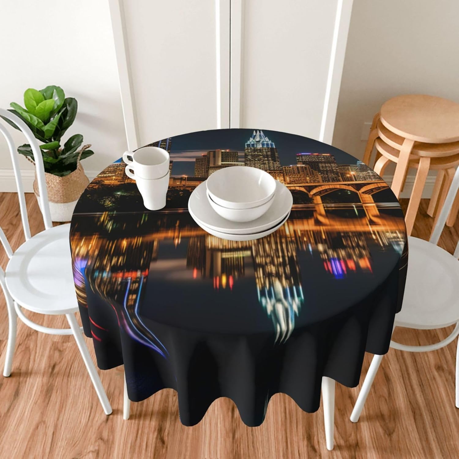 Austin Texas3 Print Wrinkle Free Dining Table Cover for Birthday Party Farmhouse Tablecloths Up to 60 x 60 Inches