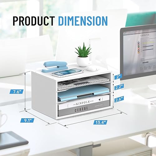 Miniatura 2 de Organizador de escritorio de madera, organizador de bandeja de papel de 3 niveles para escritorio con estantes de almacenamiento ajustables,