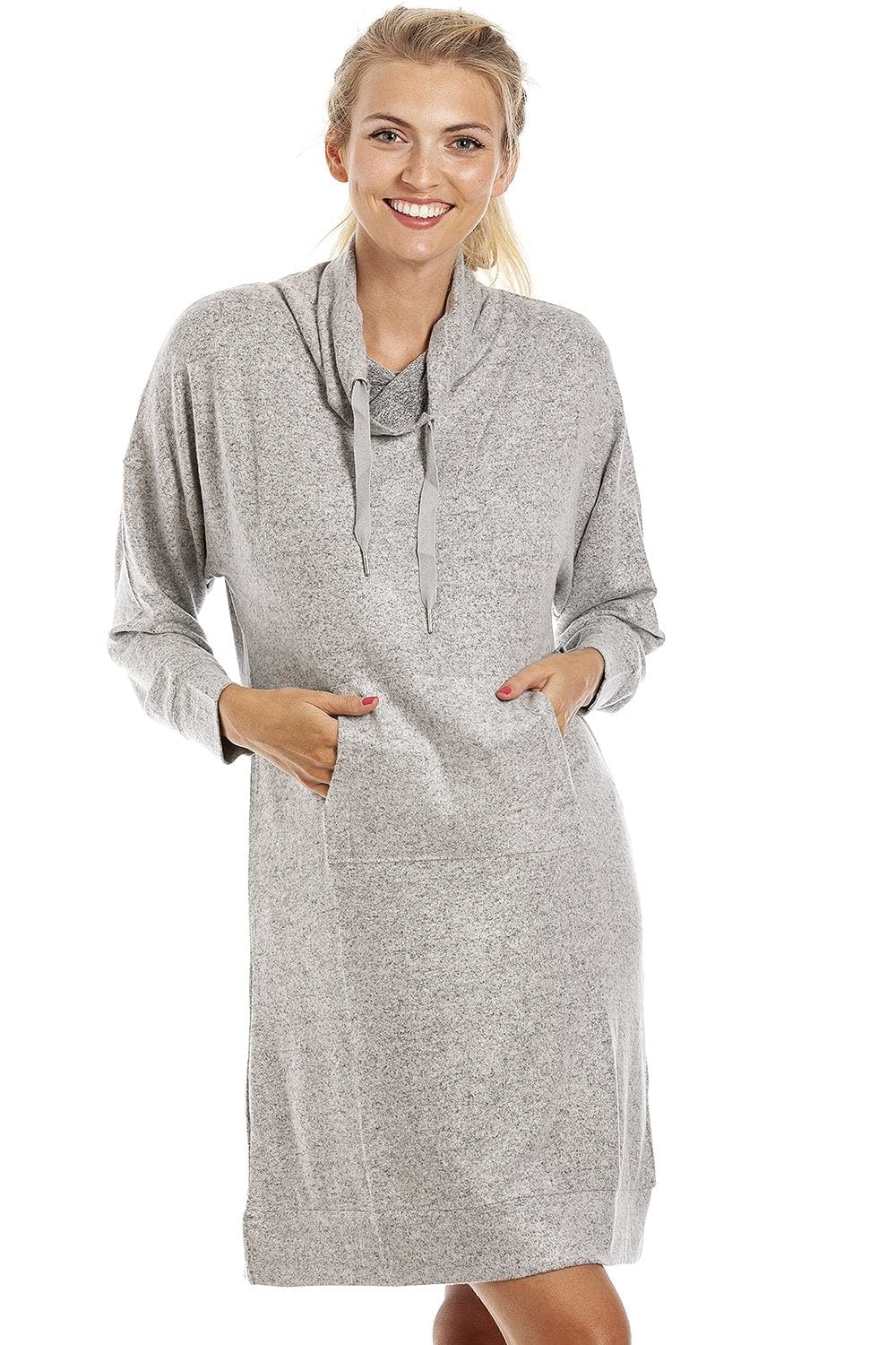 Camille Women's Grey Long Sleeve Cowl Neck Lounger In | : Extra Large
