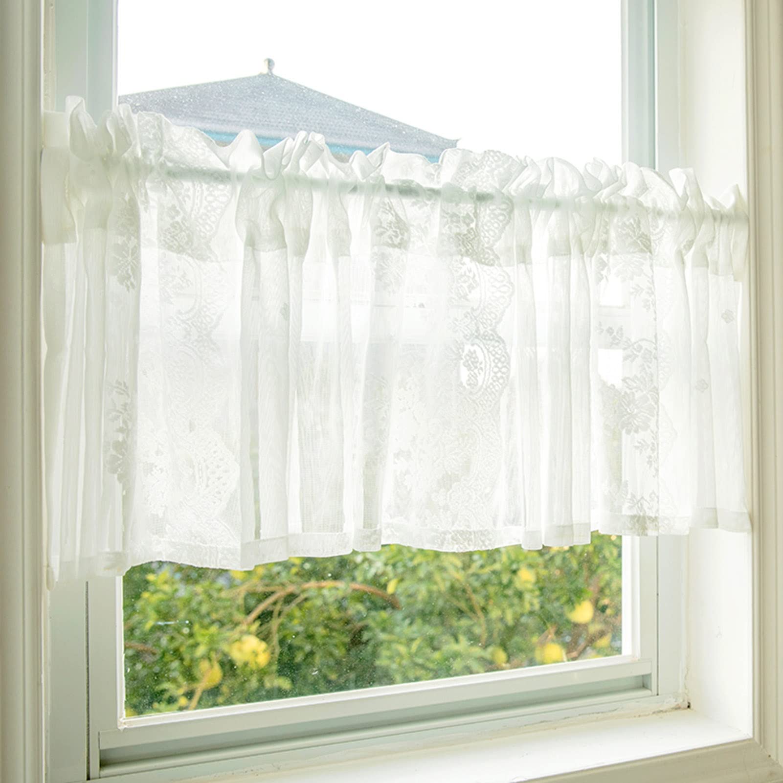 Rideau transparent contre le vis-à-vis cuisine et salle de bain dentelle brodée rUrEu vintage