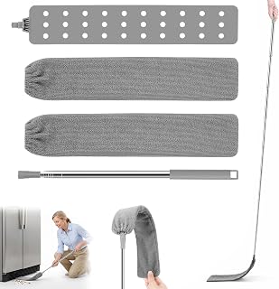 Telescopic flat tip duster washable, steel handle 2.5 m. Interchangeable microfiber bracket for cleaning sofas, furniture, floors and household surfaces.