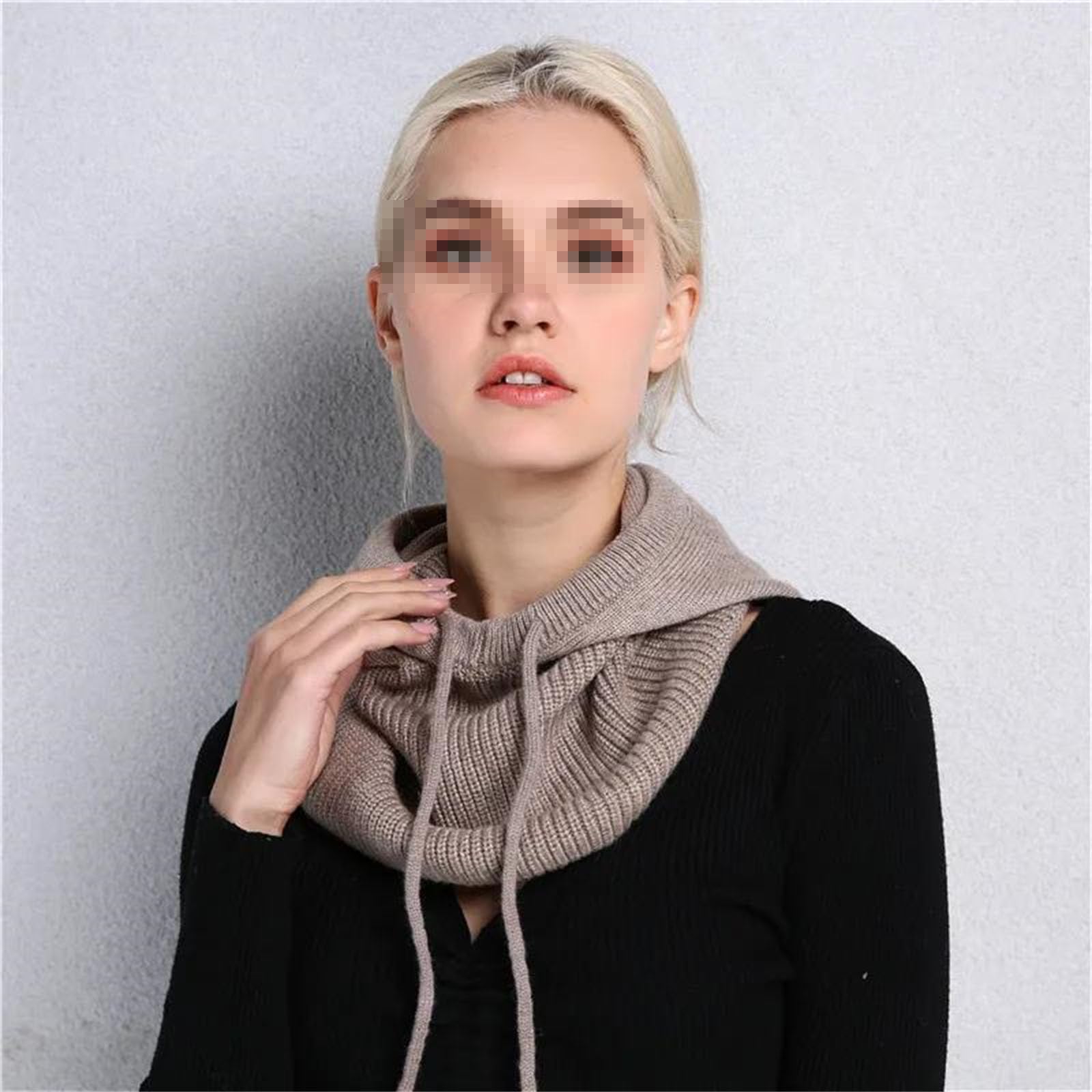 Gorro de punto de lana con capucha, gorro de invierno ajustable para el cuello, gorro cálido unisex