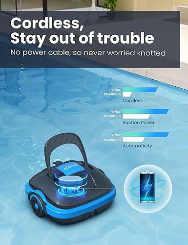 Miniatura 2 de WYBOT Limpiador robótico inalámbrico de piscina, aspiradora automática de piscina, potente succión, IPX8 impermeable, doble motor, filtro fino de