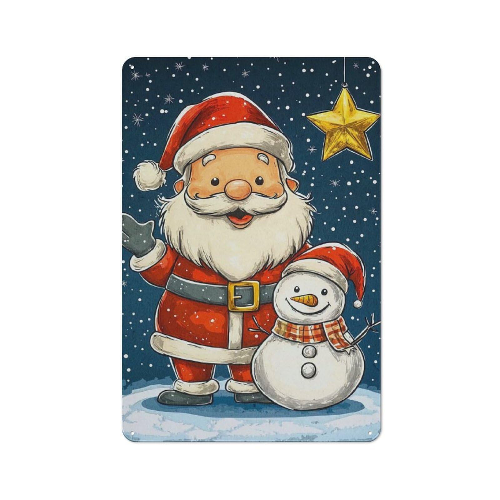 Junmoney Santa Snowman Christmas For Café Or Restaurant, Vintage Metal Sign 30X20cm, For Vintage Wall Decor Fans, For Cafés, Pubs And Restaurants