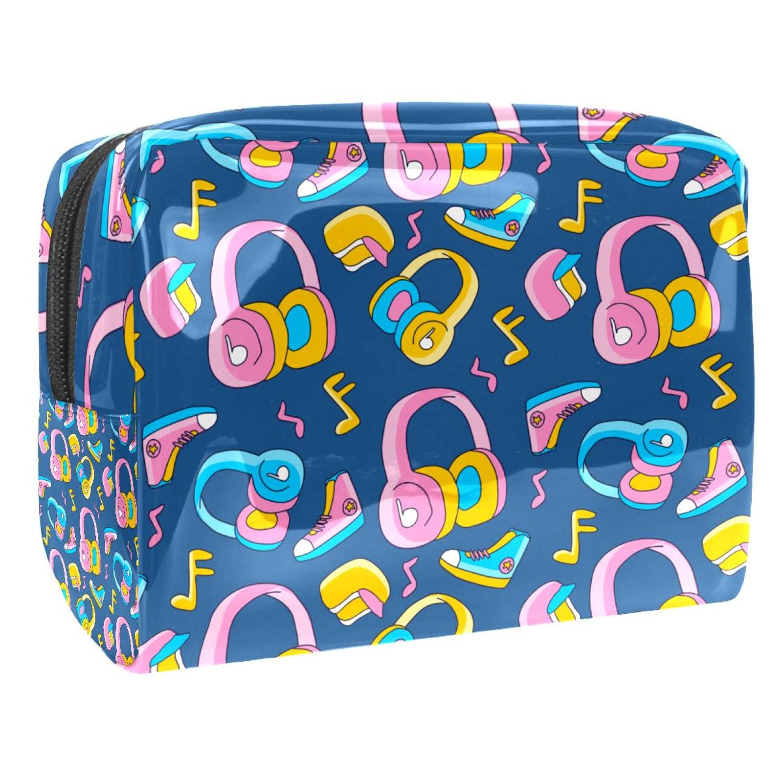 opleicxCosmetic Bag for Women Funky Head Phone Background Travel Toiletries Bags Large PVC Makeup Handy Pouch Organiser with Zipper