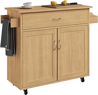 Kitchen Island with Spice Rack and Storage Cabinet - Rolling Cart with Drawers for Coffee Bar, Additional Counter Space, or Storage by Lavish Home (Oak)