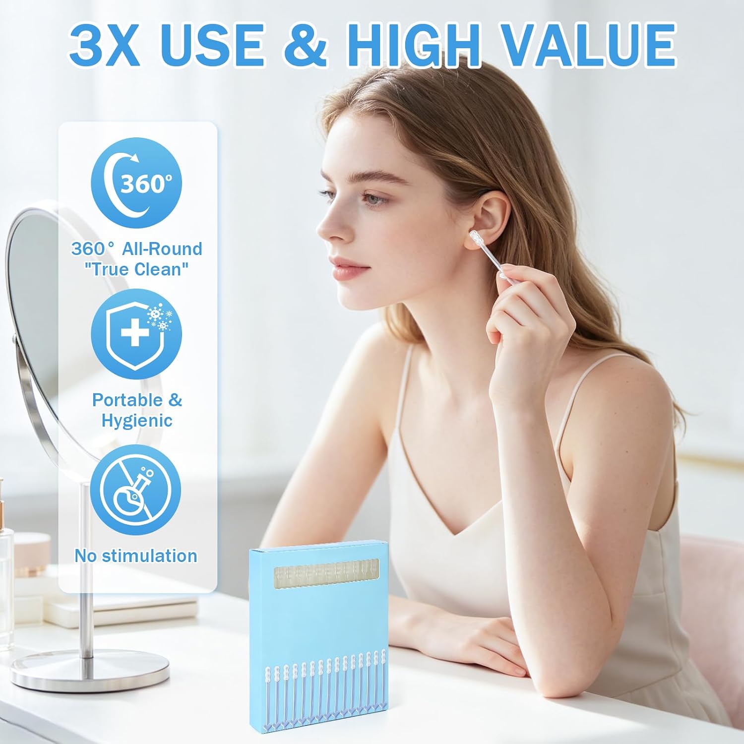 Sticky Ear Cleaning Stick-Earwax Removal Adhesive Swabs, 48PCS Reusable Ear Wax Removal Tools with Soft Head & Dust Cover, Safe Ear Cleaning Sticks for Kids and Adults, 2026 New Gentle Ear Curette