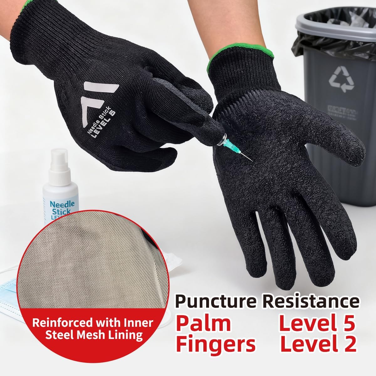 Level 5 A9/F Cut Resistant Gloves HPPE + Steel Wire Palm-Coated Textured Latex Anti-Stab/Puncture for Durian Opening