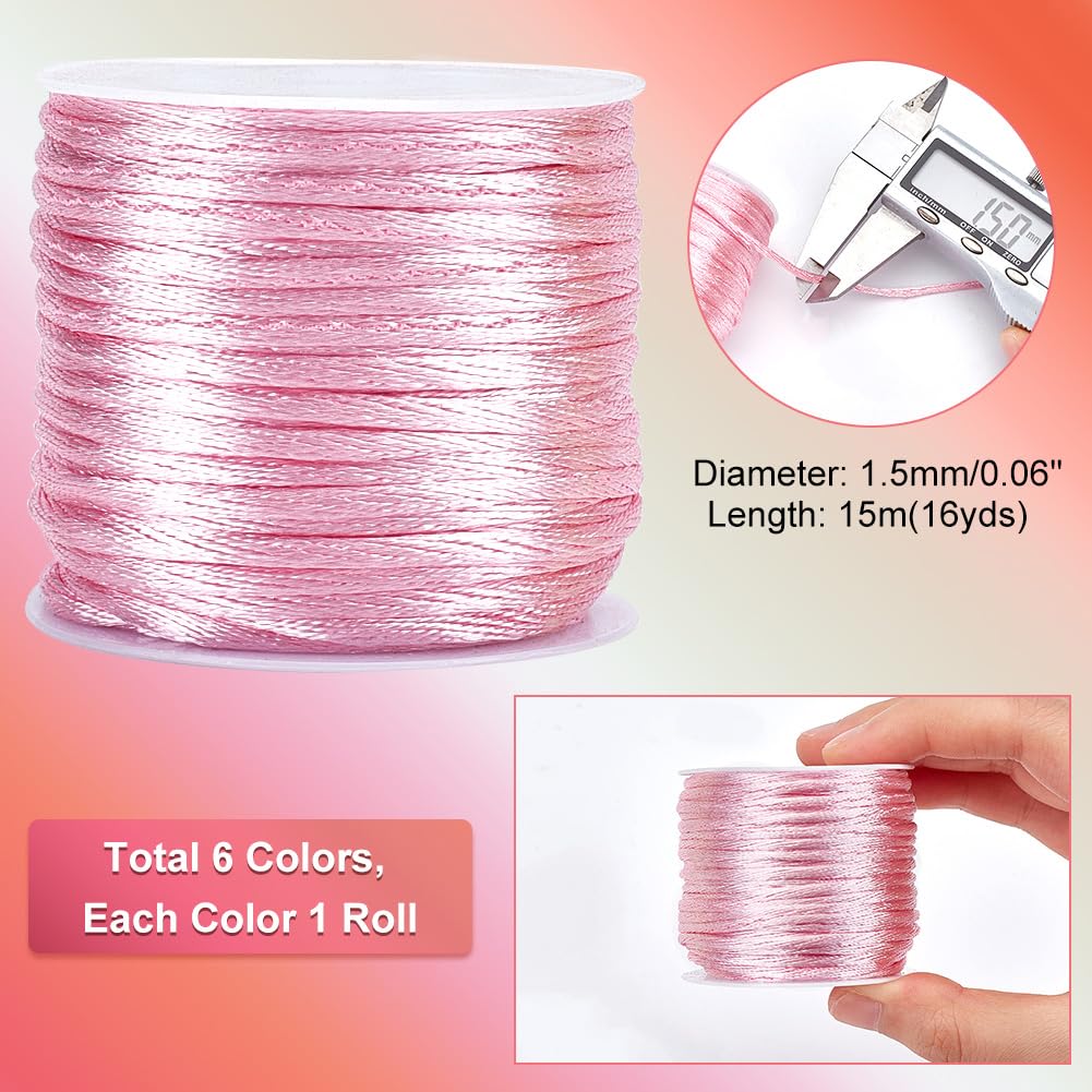 PH PandaHall Corda Di Raso In Nylon – 60 Yarde (60 M) – 6 Colori Rosa – 2 Mm – Per Macramè, Kumihimo, Bracciali, Acchiappasogni