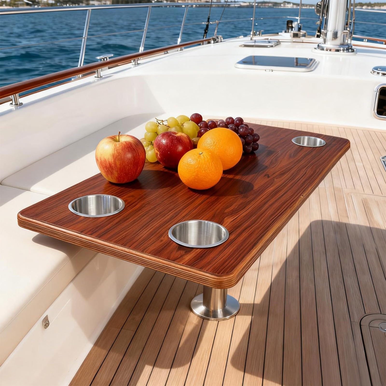 Massiver Holz-Tischplatte für Wohnmobil 800x400mm, Rechteckig mit 4 Becherhaltern, Robust für Camper Boot Yacht, Glatt Pflegeleicht