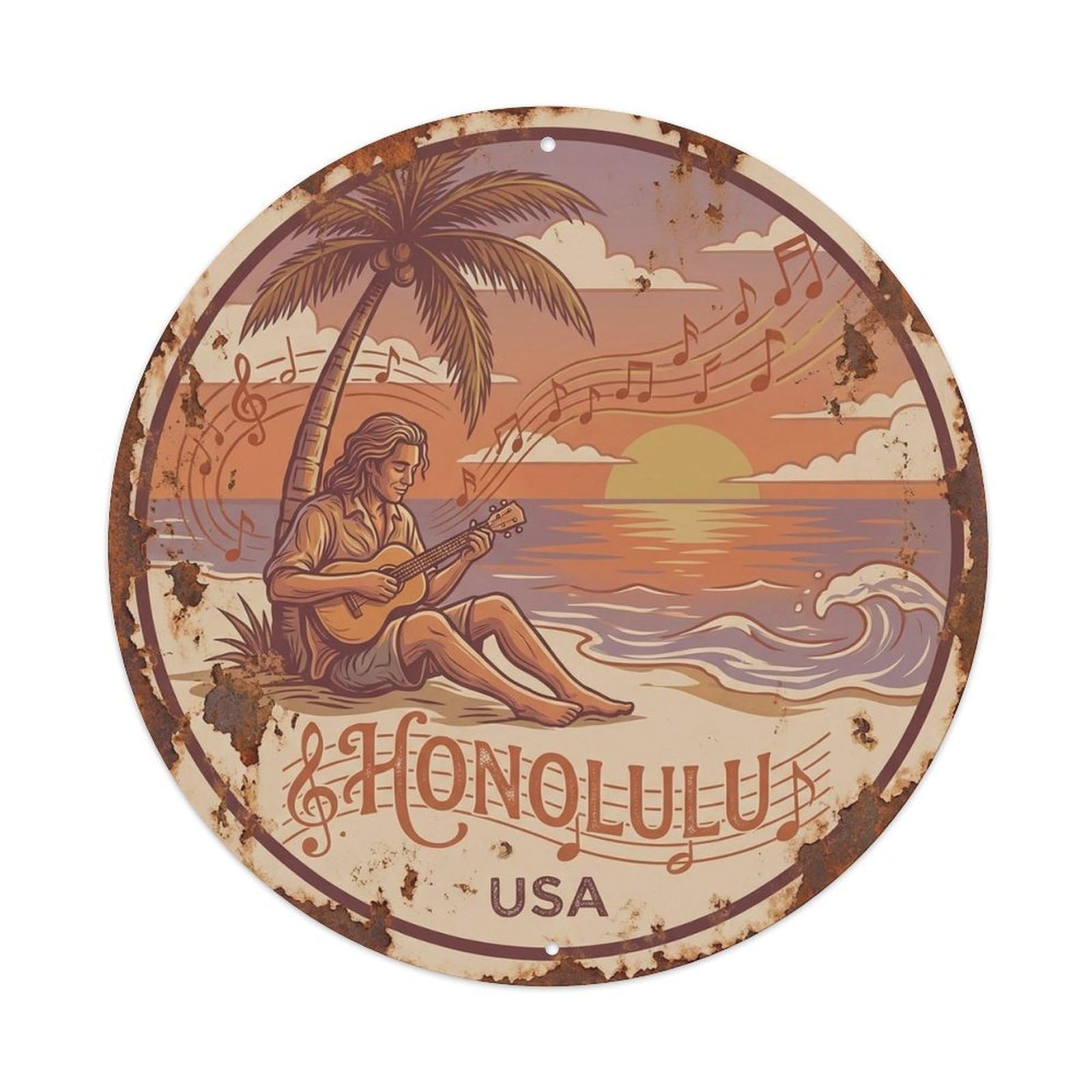 Coastal City Honolulu Hawaii Landmark Travel Metal Tin Sign