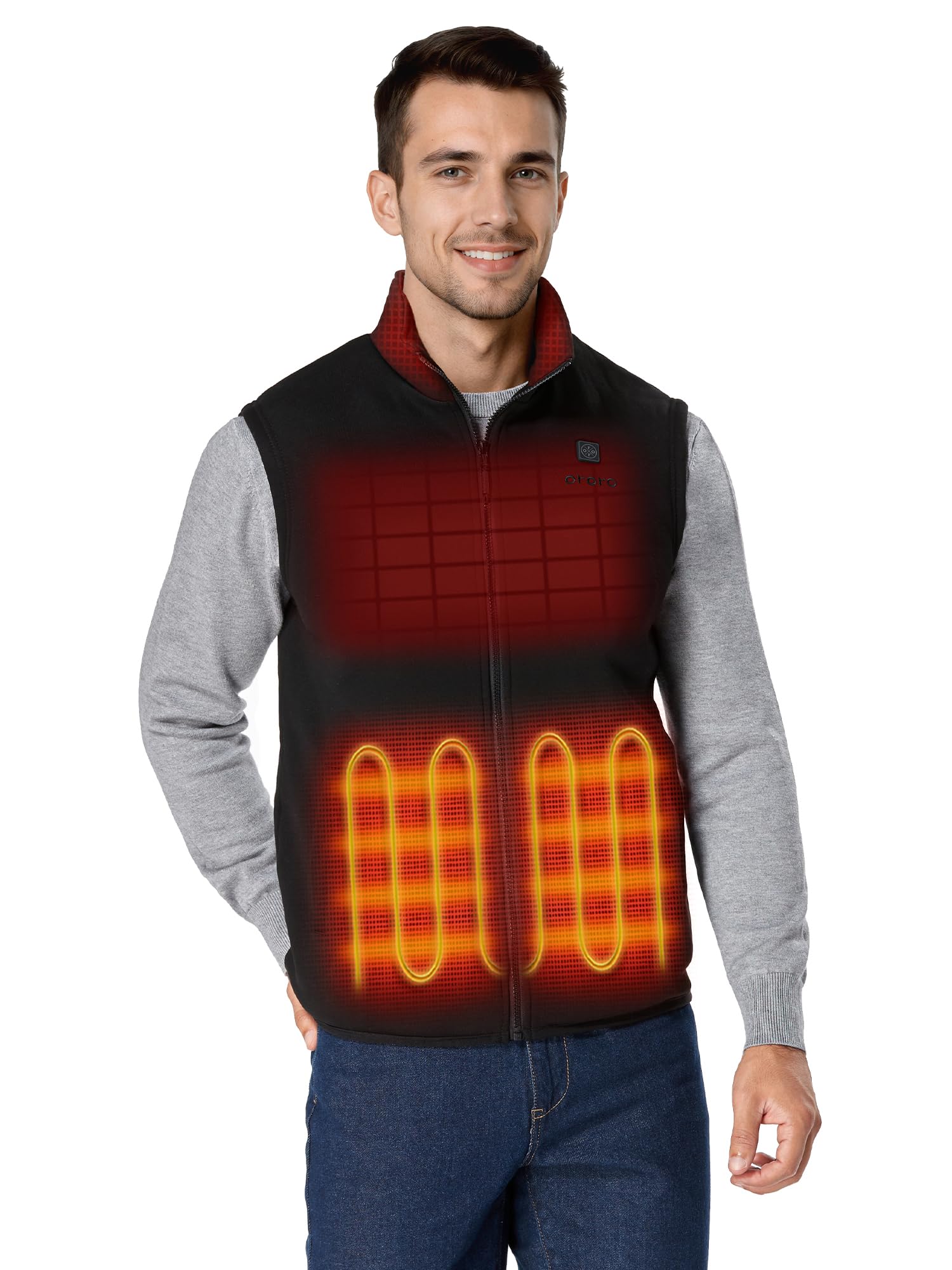 ORORO [Upgraded] Men's 4-Zone Heated Fleece Vest with Heated Collar, Lightweight Heating Vest with Battery