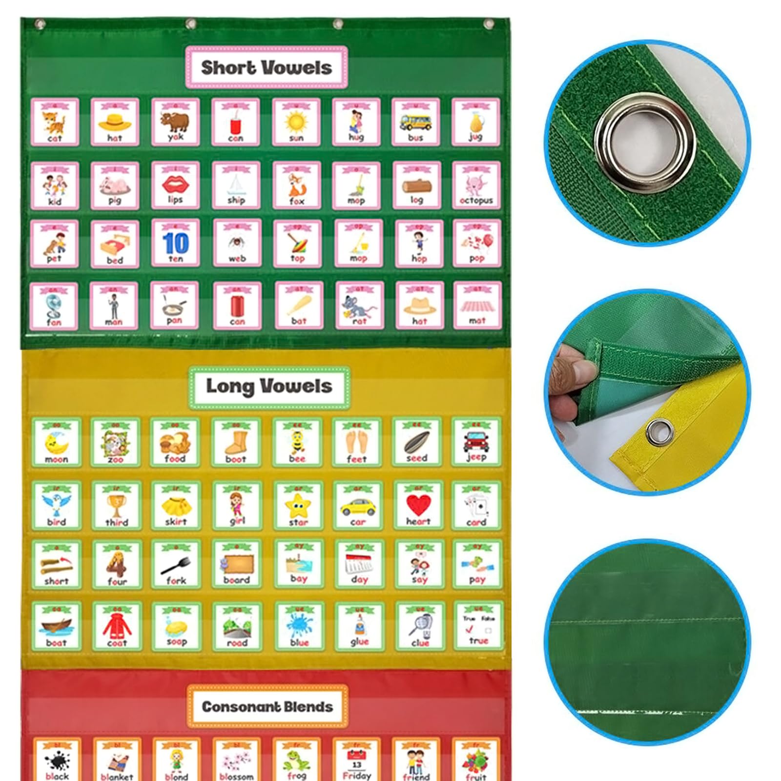 Wall Hanging Pocket Chart for Word Families Chart Classroom Wall Decor Detachable Pocket Chart 28x56.7Inch Wall Hanging Organizer with Pockets Hooks Wall Hanging Organizer Bag for Clothes Bedroom - Image 5