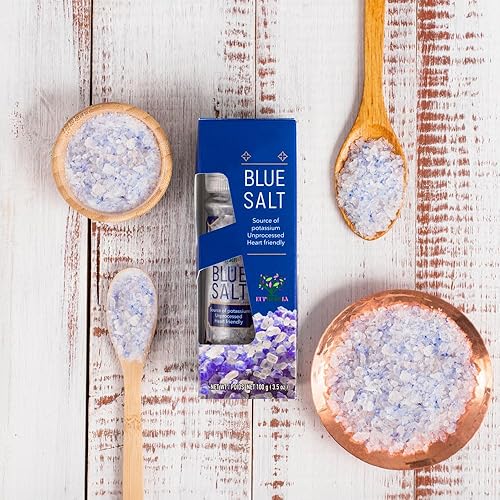Miniatura 5 de EUPHERBIA Sal azul, gruesa, sal mineral rara, alto potasio, baja en sodio, natural, sin procesar, cosechada a mano, certificado Kosher, 3.5 onzas