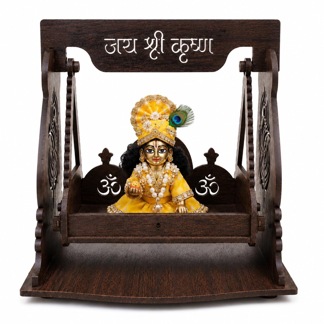 Wooden Laddu Gopal Jhula for Krishna Idol | Decorative Pooja Swing for Bal Gopal | Handmade Wooden Jhula for Janmashtami, Temple & Home Mandir-picture-15