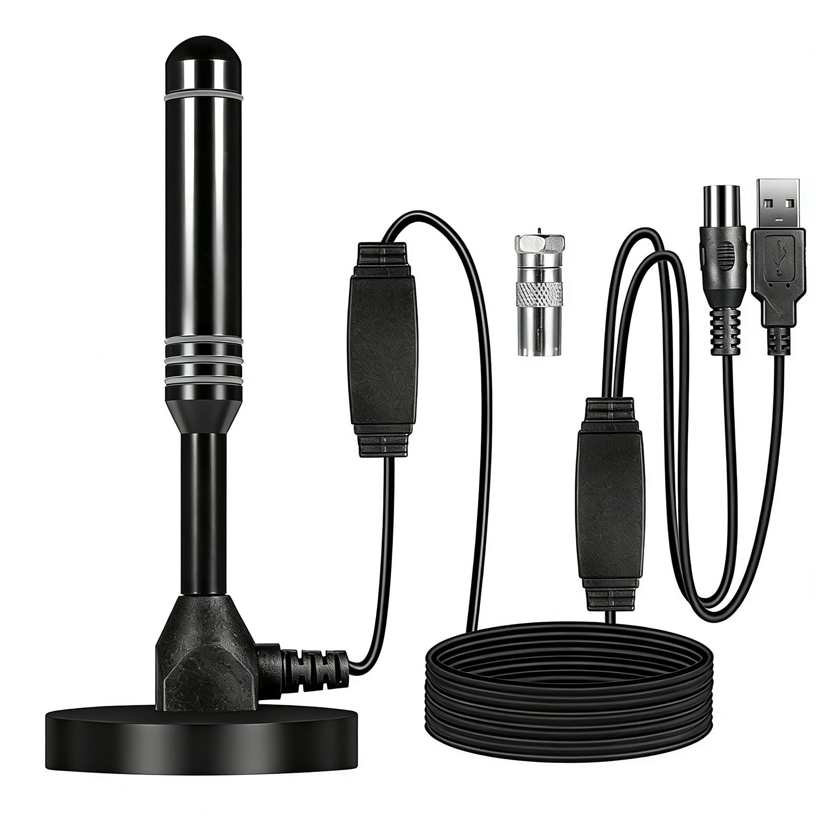 Antenne TV HD portable intérieur/extérieur, réception 360°, amplificateur de signal double, gain élevé, 4K 1080p VHF/UHF, avec base magnétique
