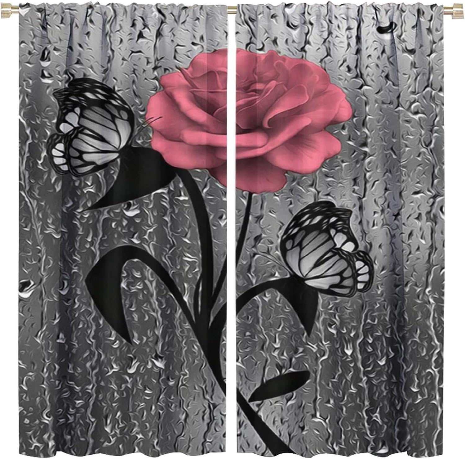Rideaux occultants anti-froid et bruit à motif rose 3D pour nuit calme