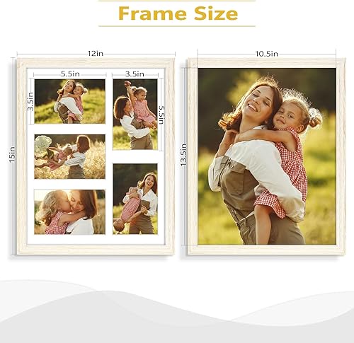 Miniatura 3 de Golden State Art, Marco de madera blanca envejecida de 11 x 14 pulgadas con paspartú blanco, muestra cinco fotos de 4 x 6 pulgadas, vidrio templado,