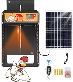 Automatic Chicken Coop Door Solar Powered, Chicken Automatic Door with Light Sensor & Timer, 4 Rechargeable Batteries, 1 Remote Controller, 1 Charging Case
