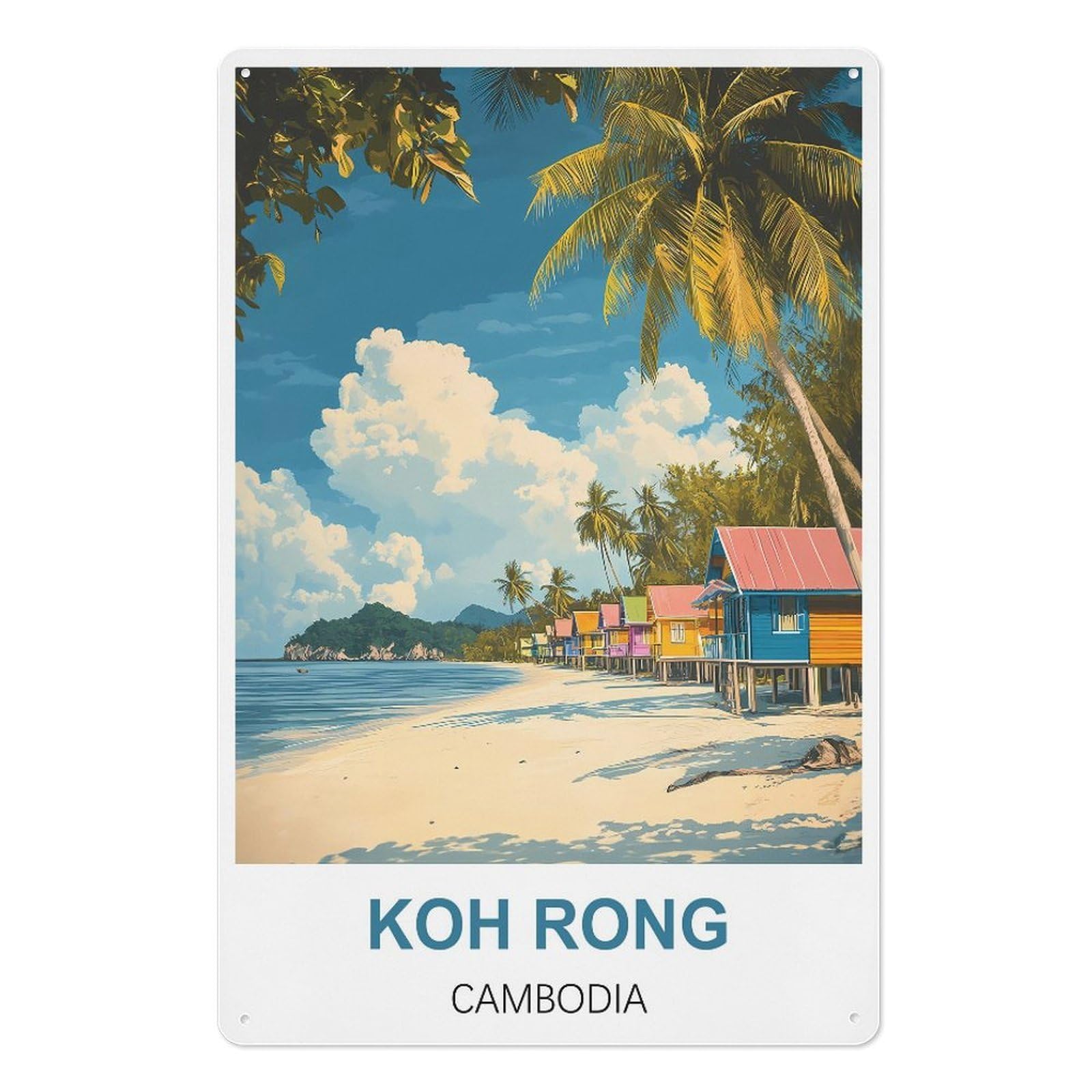 Koh Rong Cambodia Retro Design Tin Painting Vintage Tin Sign 08x12inch(20x30cm) Wall Art for Home Office Bedroom Living Room Cafes Wall Decor