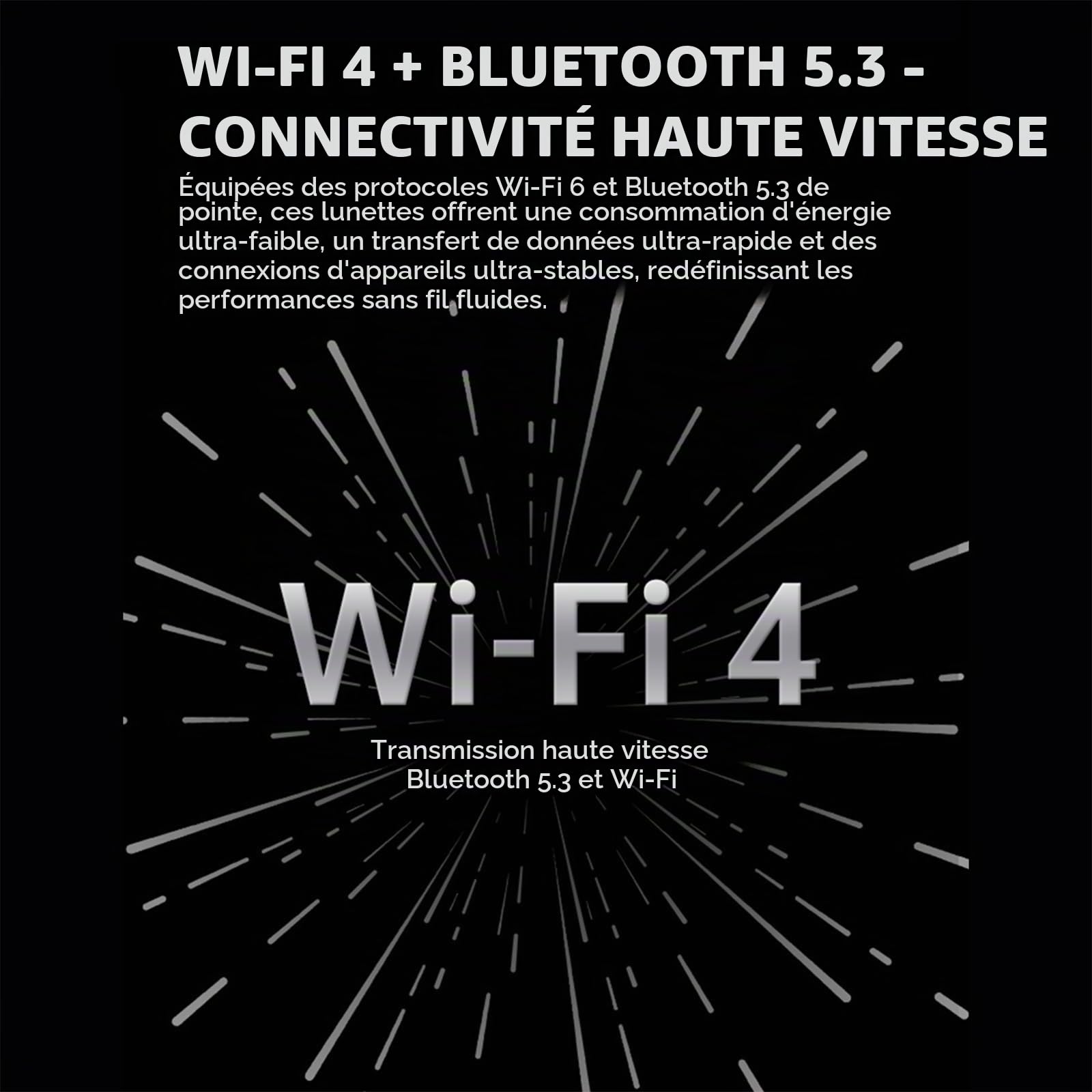 Lunettes connectées IA avec caméra, ChatGPT intégré,traduction,commande vocale,Wi-Fi 4.0,Bluetooth 5.3,prise de vue HD, lunettes de soleil intelligentes pour les voyages,la musique et les appels,B