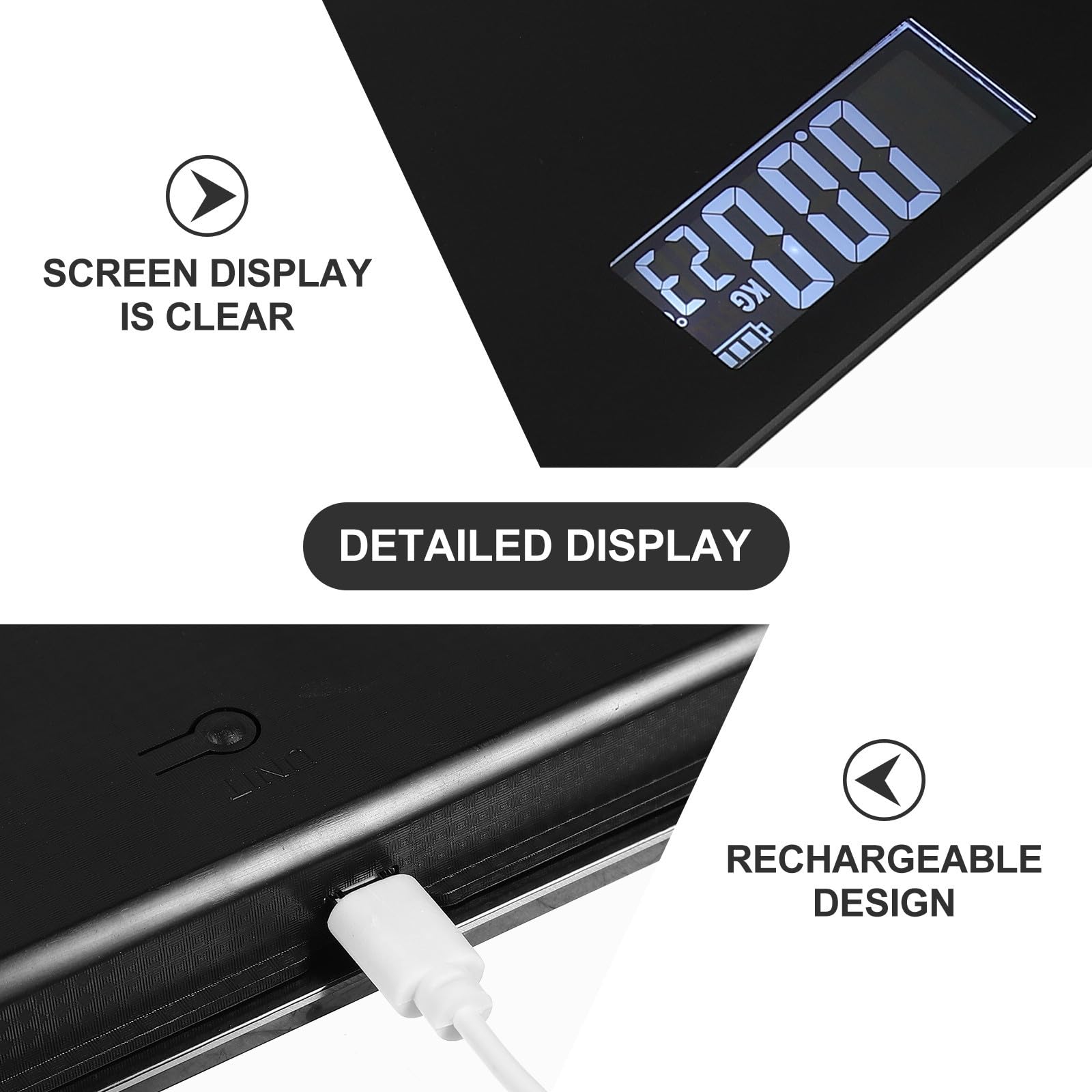 Bilancia Impedenziometrica Digitale per Peso Corporeo, Vetro Nero | Ricarica Usb, Display Digitale Leggibile, Letture Rapide e Precise, Uso Domestico