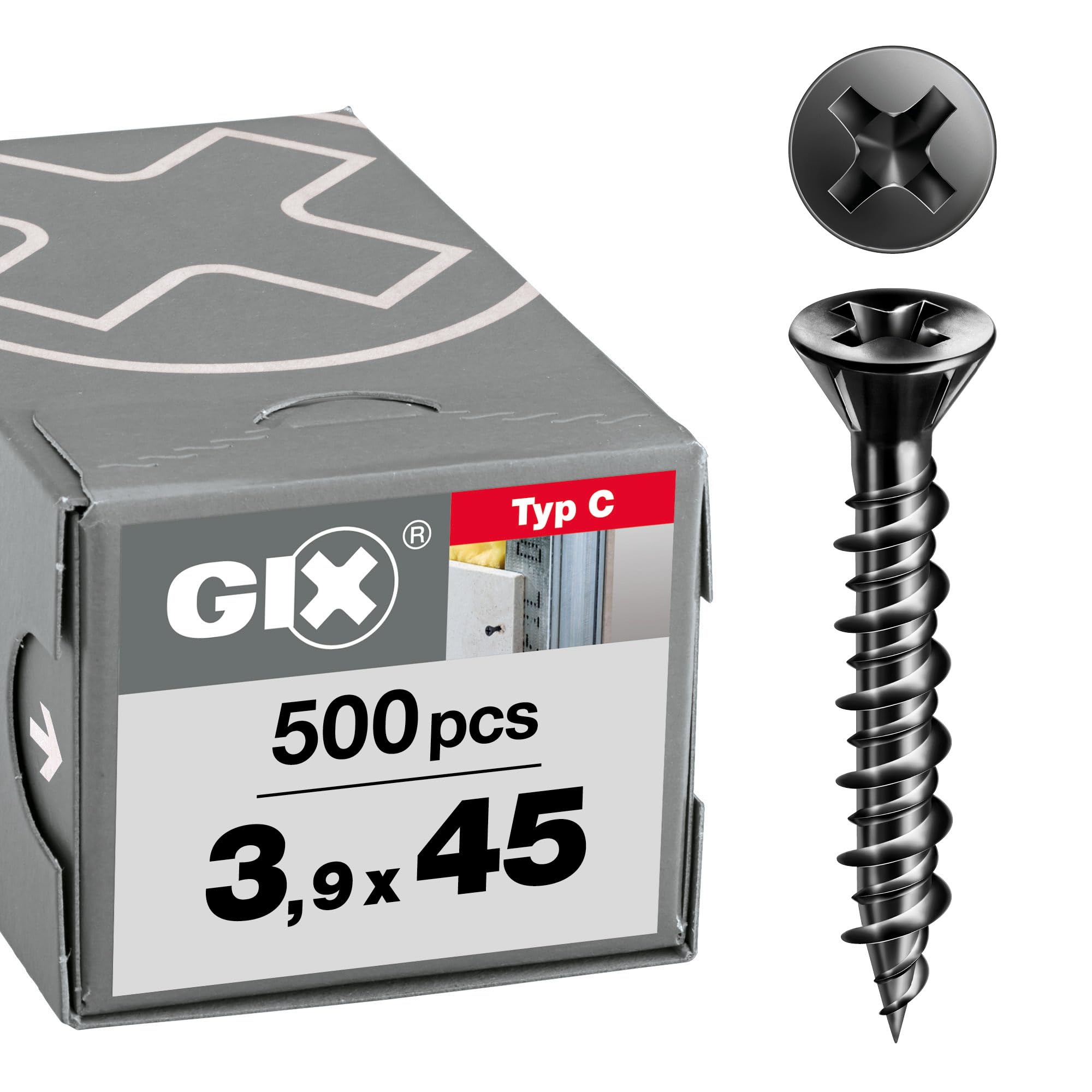Spax Black Gix-C Drywall Screws 3.9 X 45Mm Hilo Thread 500 Pieces Small Router Head, Phillips H2, Drywall Screws For Plaster Fiberboard And Drywall Elements - 1791170390455