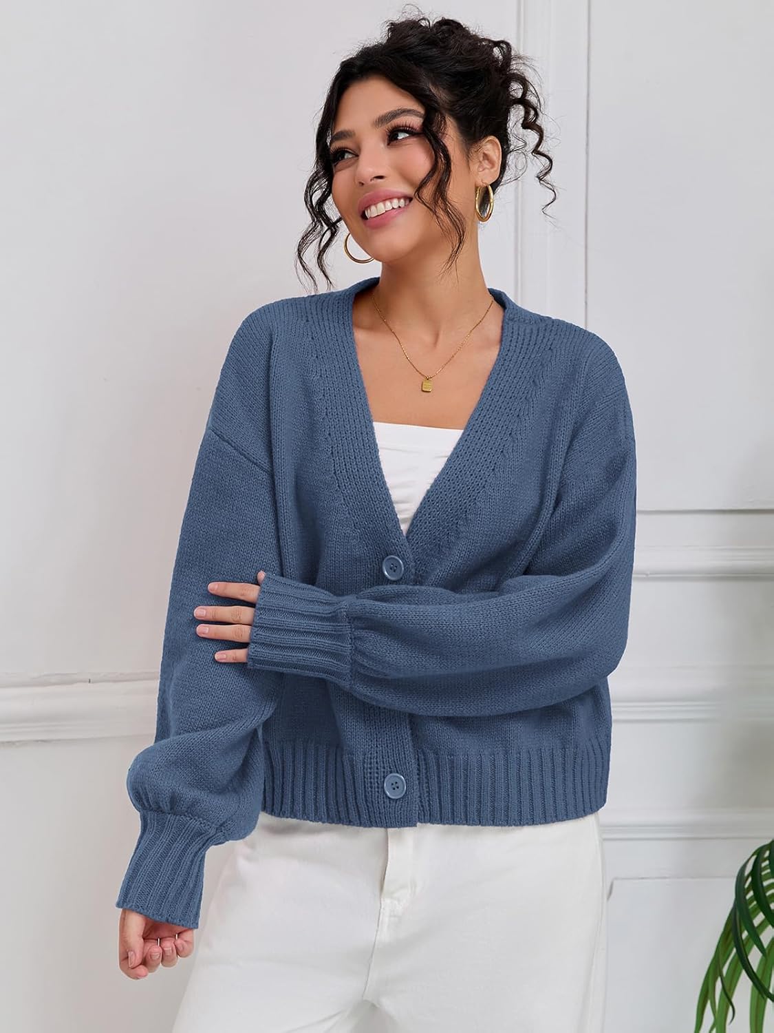 QIANXIZHAN Women's Chunky Cardigan Sweaters, V-Neck Knit Button Cropped Sweater Fall Fashion 2026 - Image 7