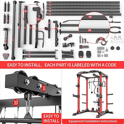 Miniatura 7 de Power Rack Power Cage Rack multifunción para sentadillas con sistema cruzado de cable seleccionable más accesorio de entrenamiento para garaje