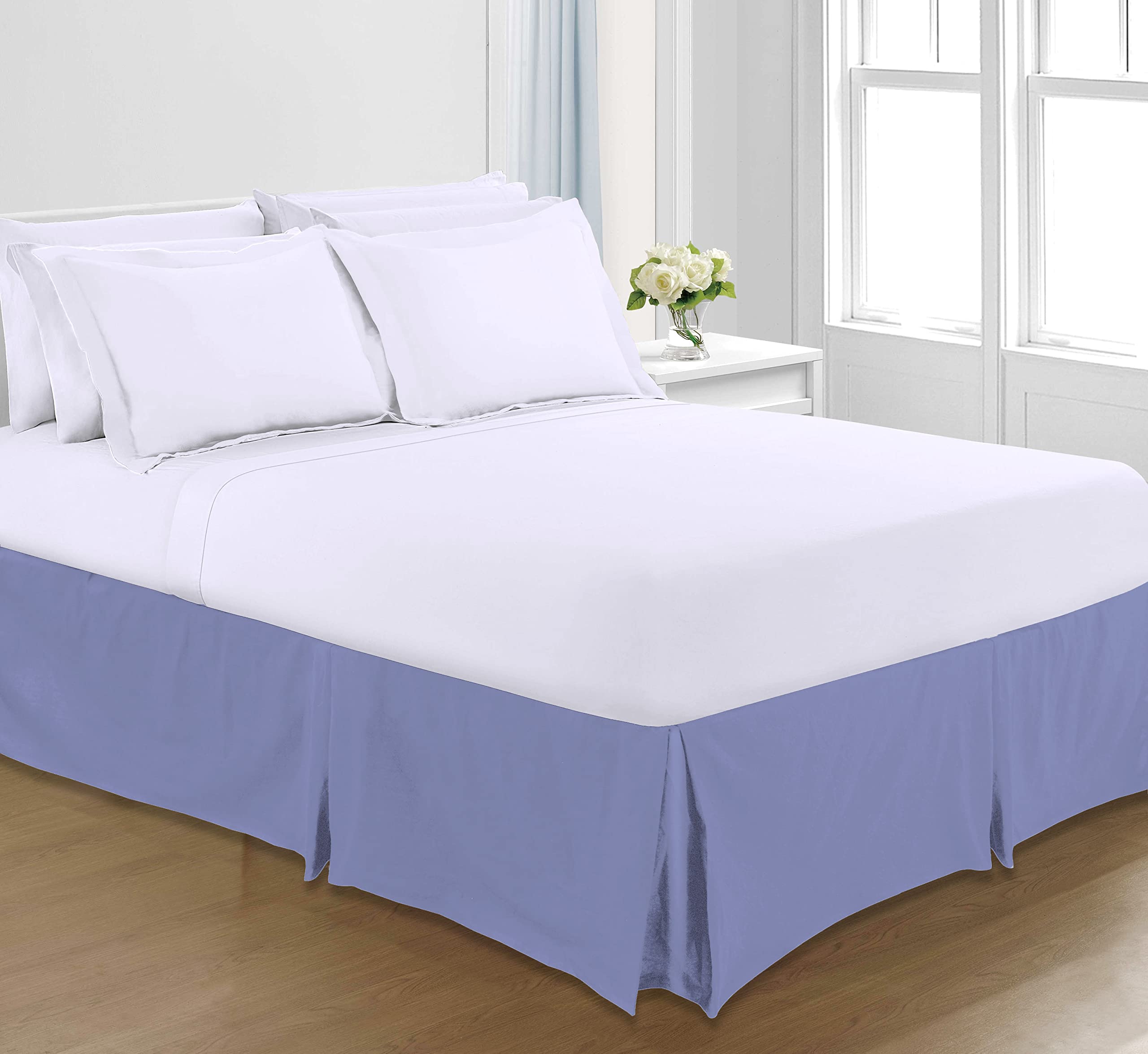 Sapphire Collection PLAIN DYED POLY COTTON PLEATED PLATFORM BASE VALANCE SHEETS (King, Blue)
