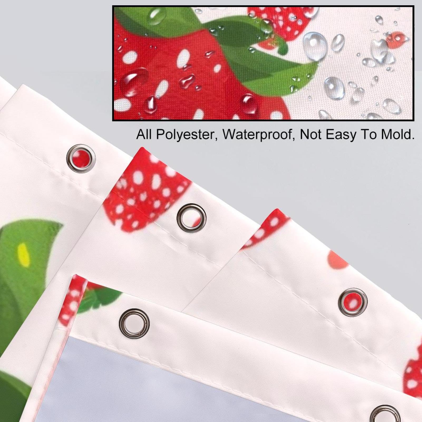 Feelyou Erdbeer-Duschvorhang Für Kinder – Wasserdicht, Süßes Frucht-Design, 183x198 Cm, Inkl. 12 Haken