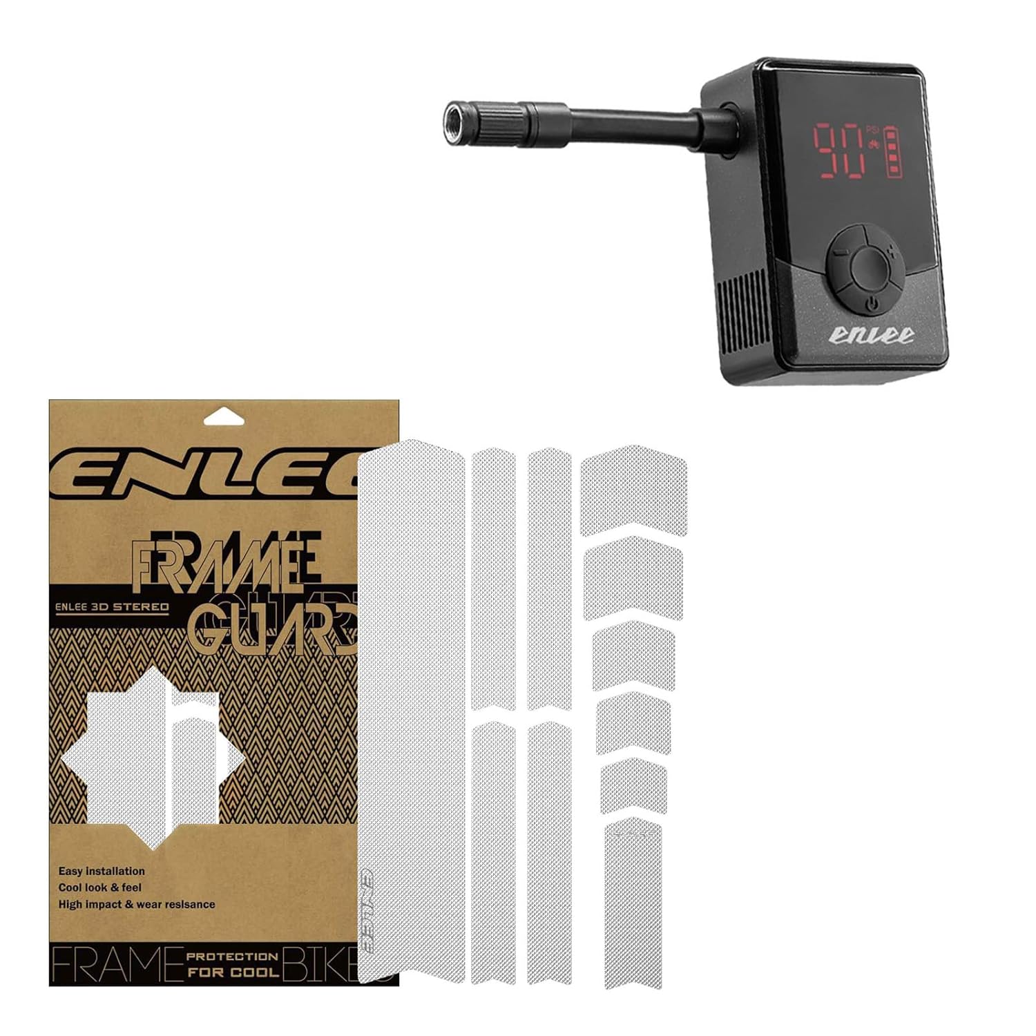 Mini Electric Bike Pump & Transparent Bike Frame Protection Kit