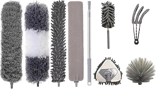Miniatura 2 de Kit de plumero de microfibra de 9 piezas para techo alto, plumero de microfibra con poste de extensión de 30 a 100 pulgadas, kit de plumero de mango