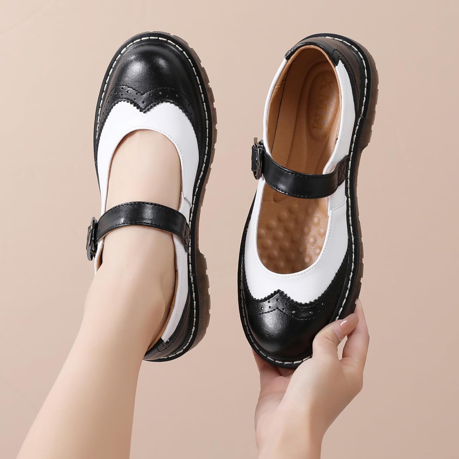 XMM Mary Jane Shoes Women Mary Janes Flats Ladies Oxford Shoes for Women Comfort Leather Round Toe Non-Slip Dressy Casual Cute Girls School Work Shoes - Image 4