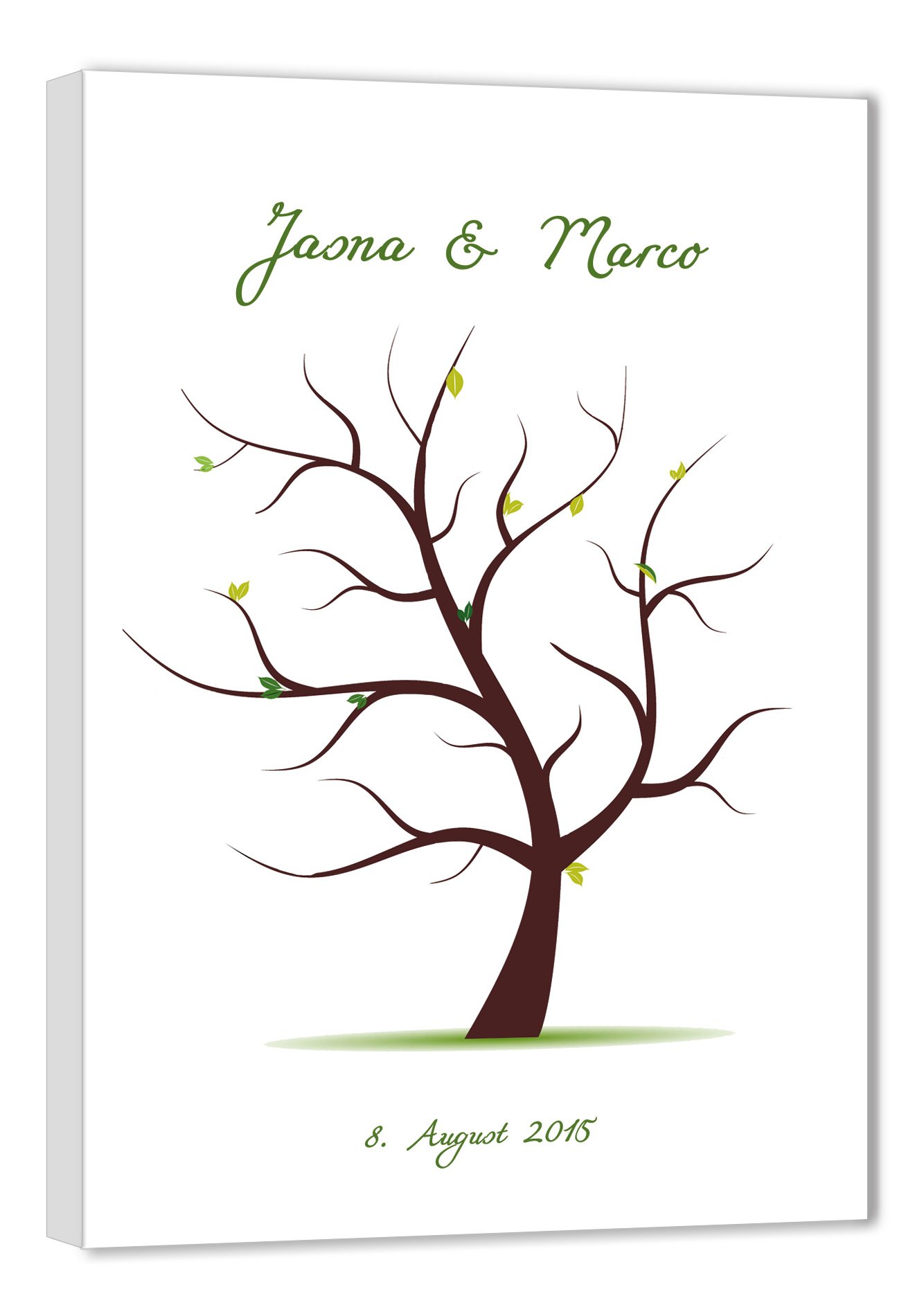 Fingerabdruck Baum Leinwand *60 x 40 mit NAMEN & DATUM - INKL Zubehör-Set (Stempelkissen+Stift+Anleitung+Hochzeitsbuch+...) - Wedding Tree Leinwand - Hochzeitsspiele und Gästebücher zur Hochzeit