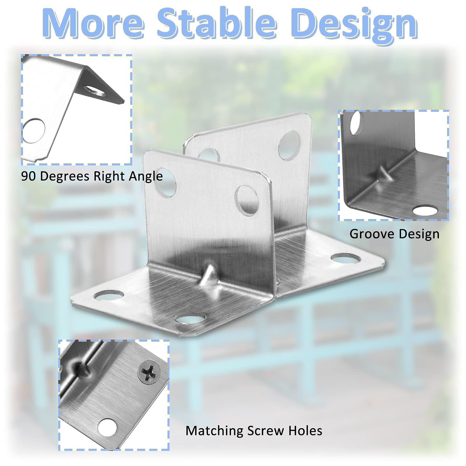 TOP-VIGOR 20Pcs Corner L Brackets for Wood 25mm x 25mm x 32mm Stainless Steel Heavy Duty 90 Degree Right Angle Shelf Brackets Supports Corner Brace with Screws - Image 4