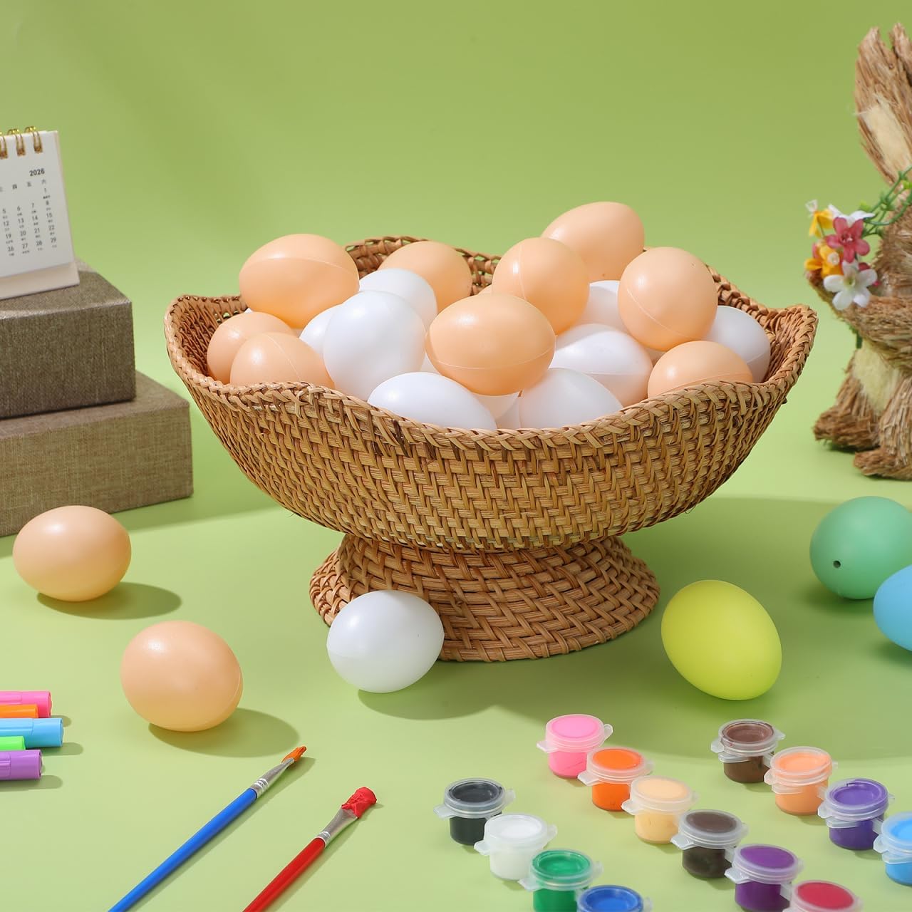 ABOOFAN Plastic Easter Fake Eggs 40Pcs Artificial Chicken Egg Brown White Eggs for Craft Nest DIY Painting Toy Easter Party Home Decor
