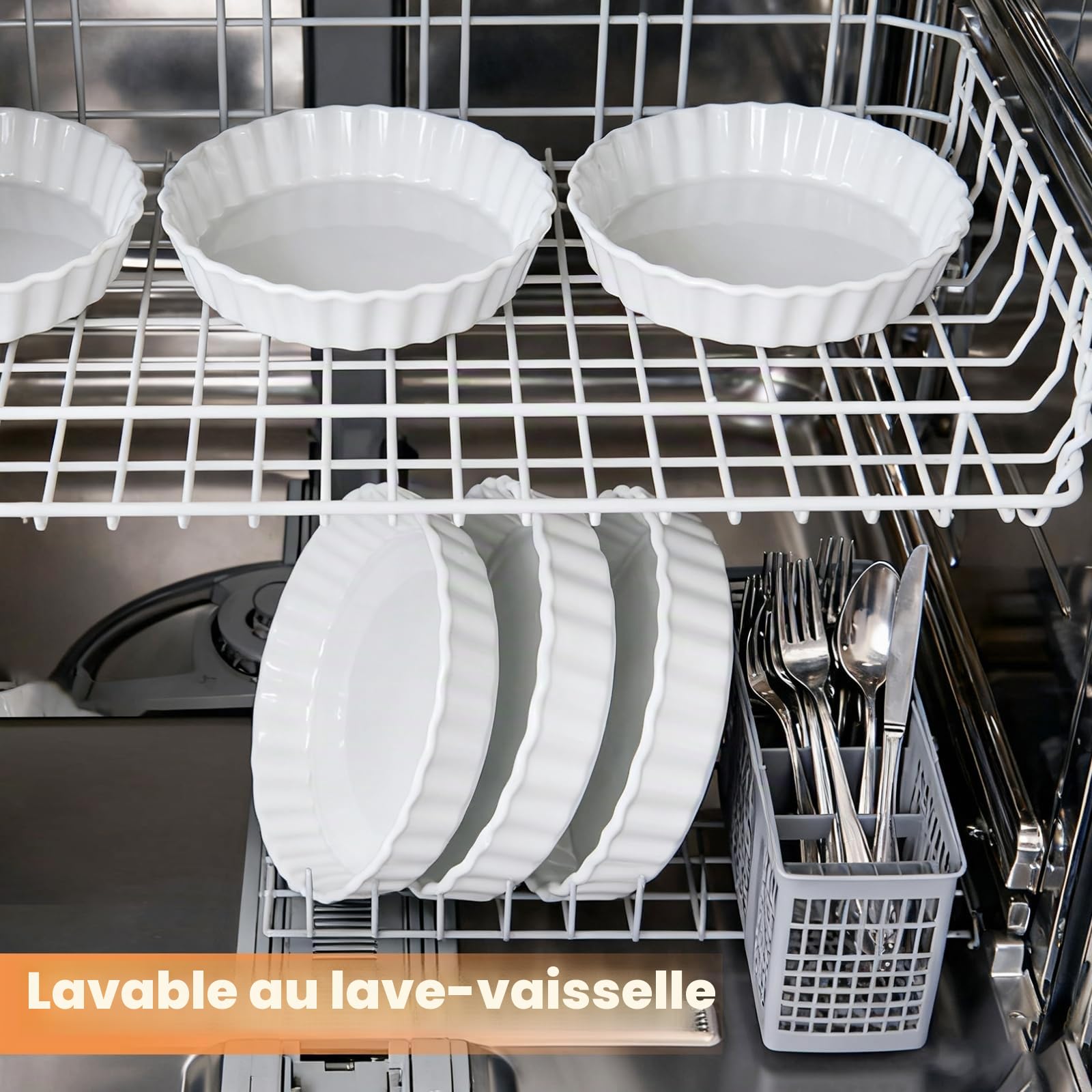 Lot de 6 petits plats à tarte en céramique - 12,8 x 2,6 cm - Blanc - 240 ml - Pour soufflé, fondants muffins, crème brûlée