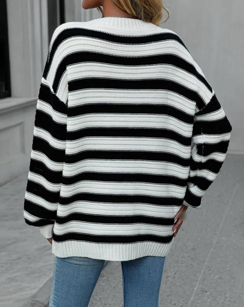 Damen Rundhalspullover Winter Langarm Gestreifter Strickpullover Eleganter Wollpullover Strickpullover Rundhals Langarm Pullover Pullover Warme Tops Winter,Weiß,M