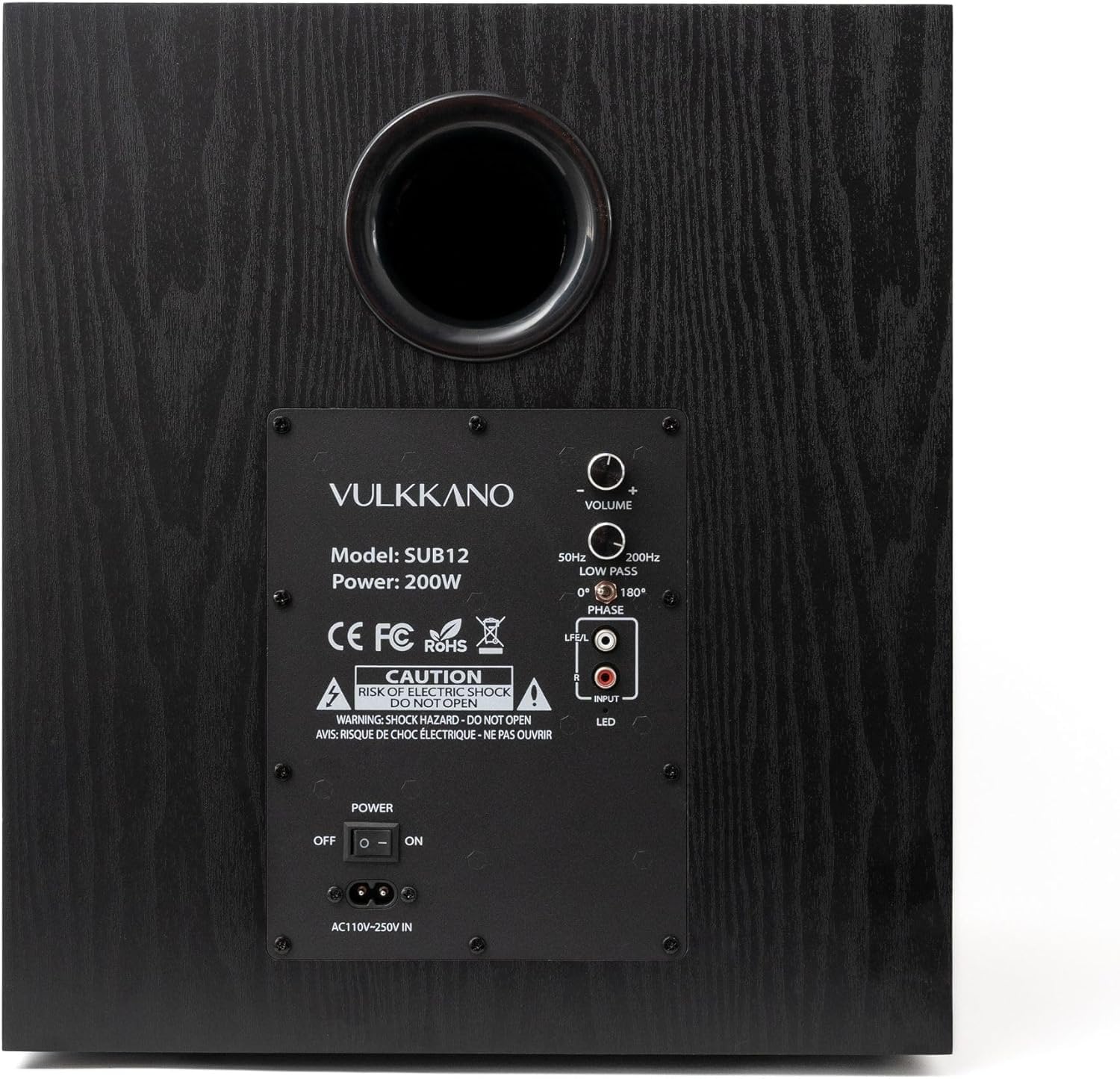 VULKKANO SUB12 Caisson De Basse Actif 12 Pouces, Fréquence 40 Hz-200 Hz, 200 W