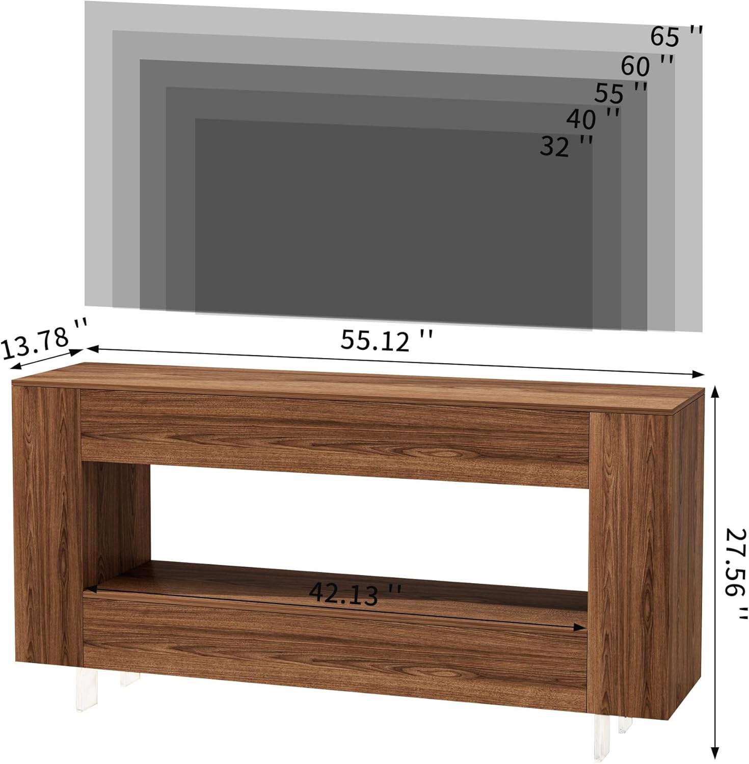 TV Stand for 65 Inch with 2 Large Drawers & Hidden Storage Cabinets, Modern Farmhouse Entertainment Center Television Stands for Living Room, Brown Wood Grain